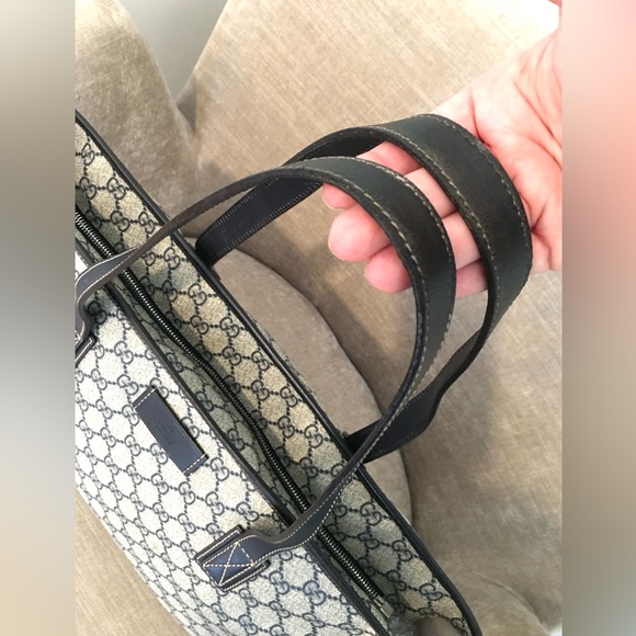 Gucci authentic grey navy coated canvas large tote bag - Picture 10 of 16